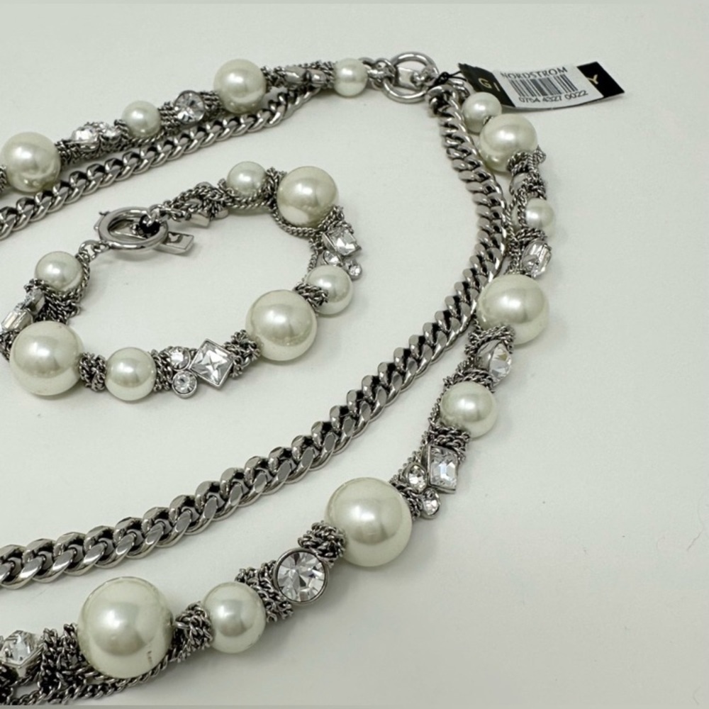 GIVENCHY Double Strand Faux Pearl & Rhinestone Chain Necklace/Bracelet Set, NWT - Picture 5 of 7